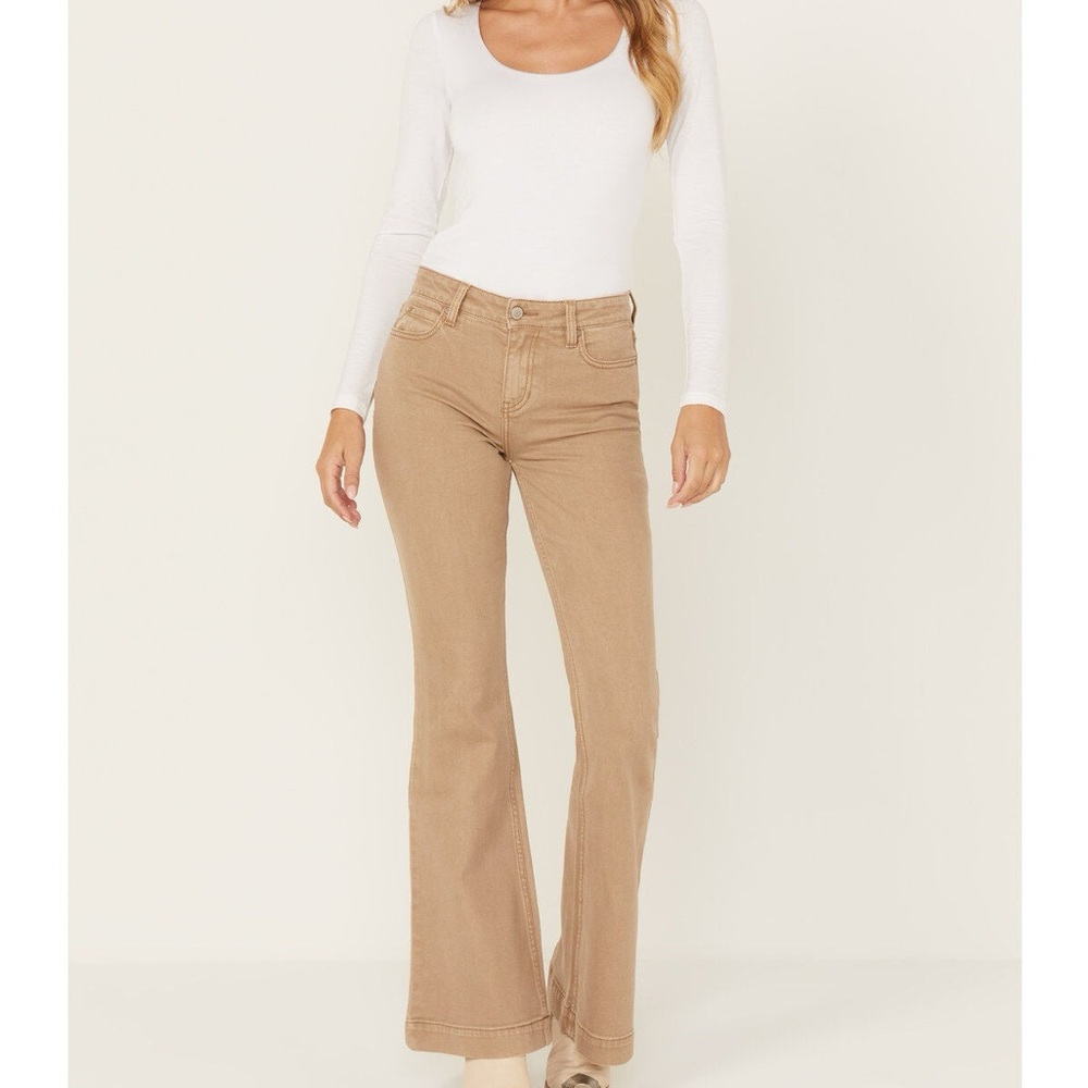NWOT SHYANNE WOMEN'S TUFFET HIGH RISE STRETCH FLARE JEANS - Beige/Khaki - sz 24